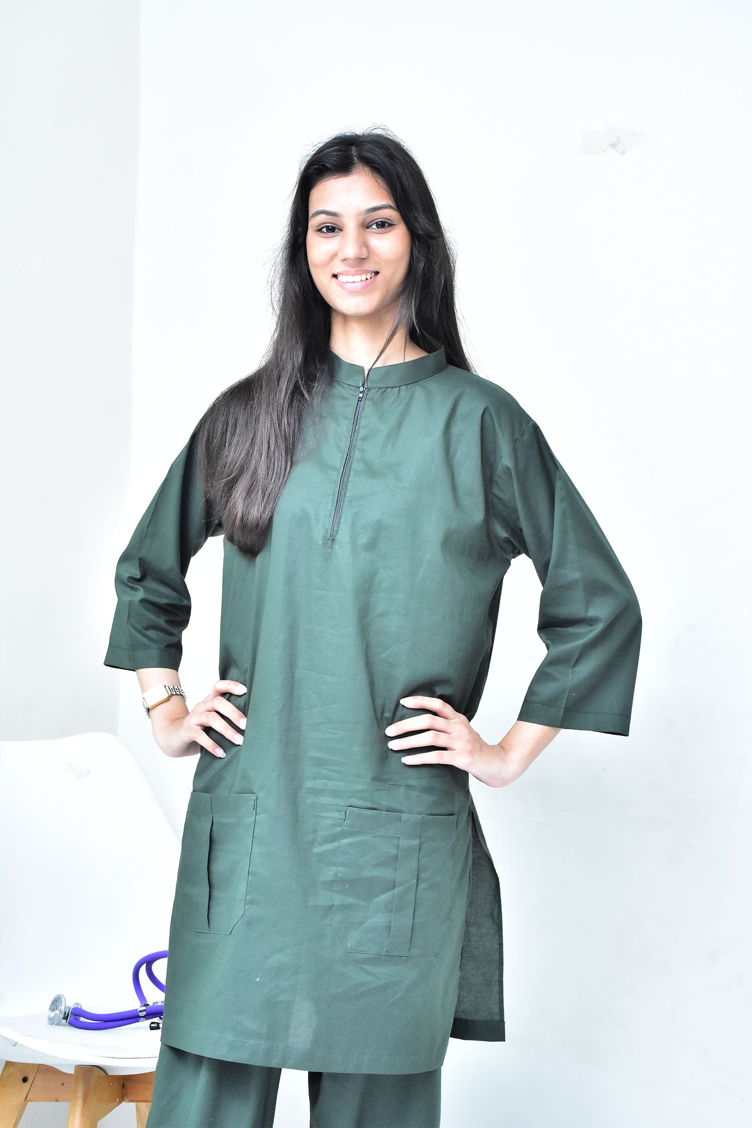 Women's 5-Pocket Scrub with Bell Bottom Pants