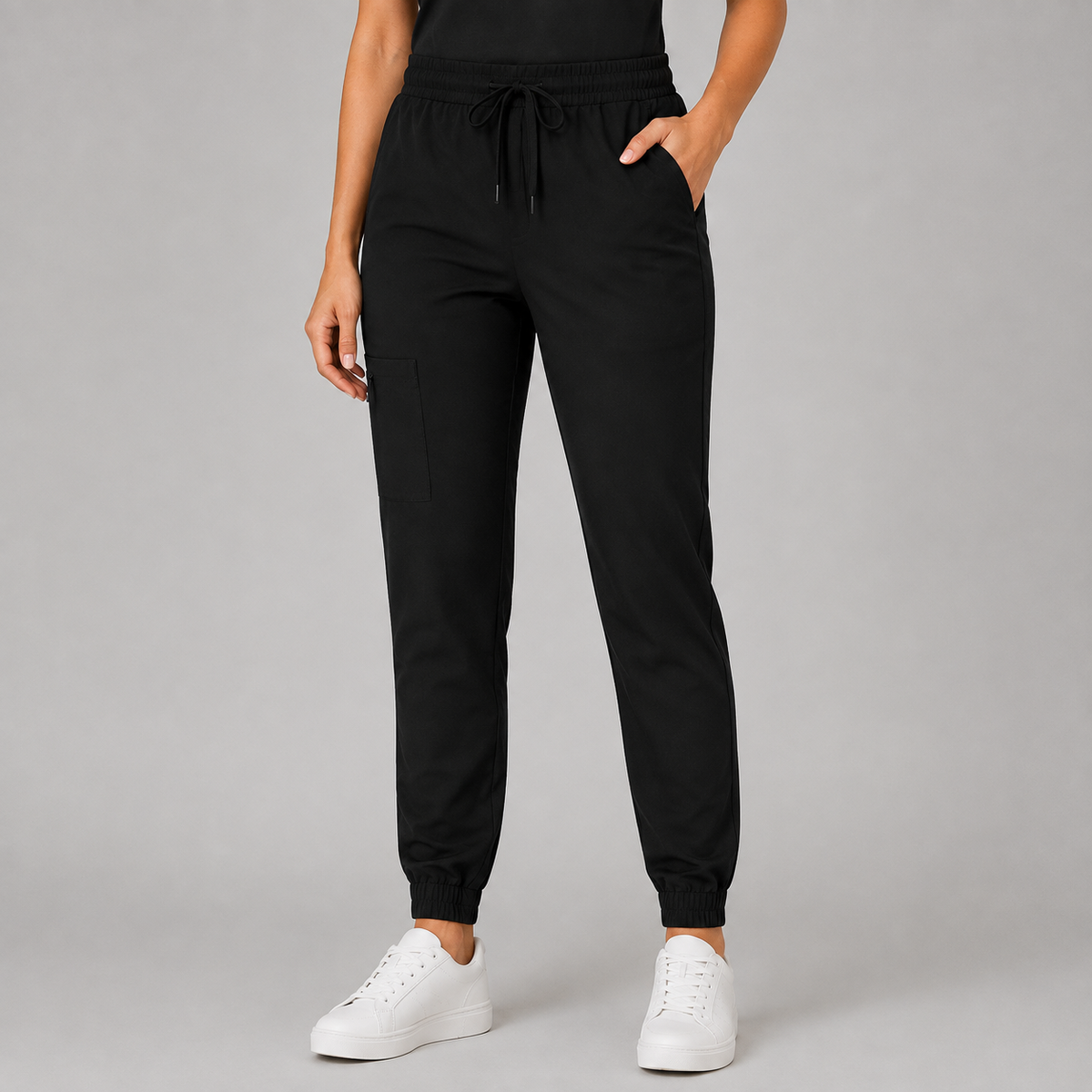 Medsiwear Elite Women's Medical Scrub Set – Jet Black Premium Stretch Scrubs for Doctors & Nurses