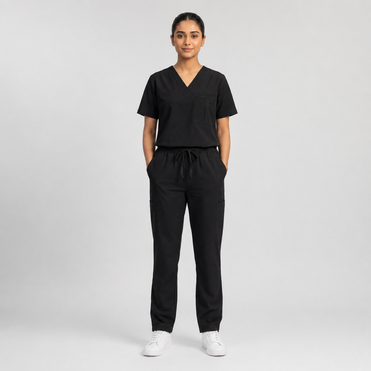 Medsiwear Elite Women's Medical Scrub Set – Premium Black Stretch Scrubs for Doctors & Nurses