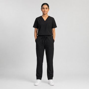 Medsiwear Elite Women's Medical Scrub Set – Premium Black Stretch Scrubs for Doctors & Nurses