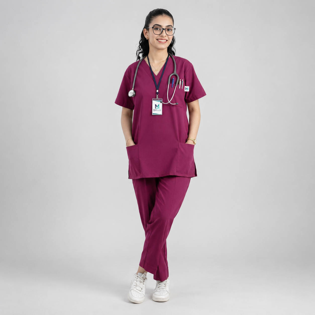 Medsiwear Elite Women's Medical Scrub Set – Wine Purple Premium Stretch Scrubs for Doctors & Nurses
