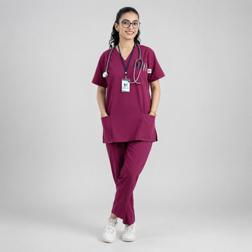 Medsiwear Elite Women's Medical Scrub Set – Wine Purple Premium Stretch Scrubs for Doctors & Nurses
