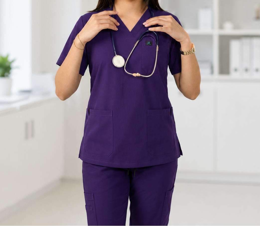 Medsiwear Elite Women's Medical Scrub Set – Royal Purple Premium Stretch Scrubs for Doctors & Nurses
