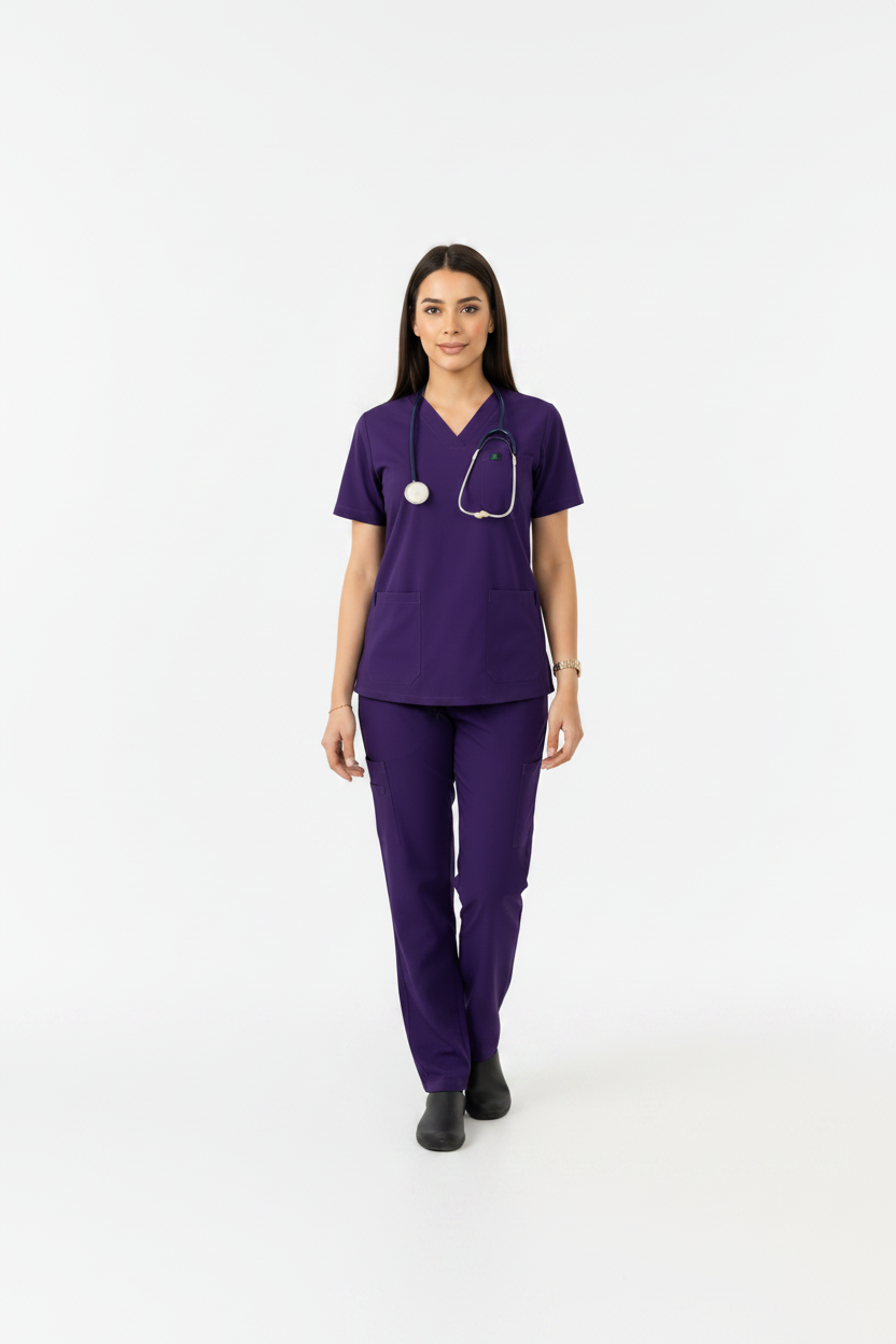 Medsiwear Elite Women's Medical Scrub Set – Royal Purple Premium Stretch Scrubs for Doctors & Nurses