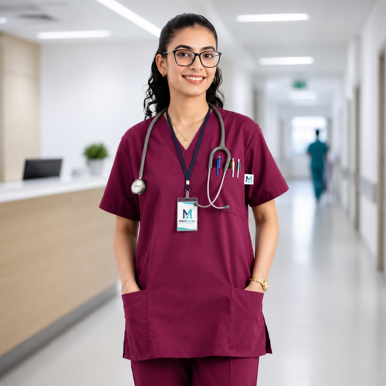 Medsiwear Elite Women's Medical Scrub Set – Wine Purple Premium Stretch Scrubs for Doctors & Nurses