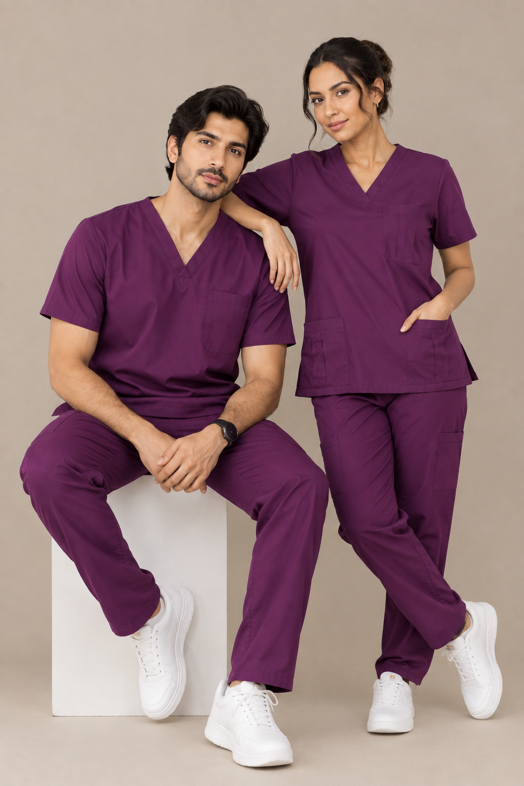 Wine Purple unisex scrub set – matching couple scrubs