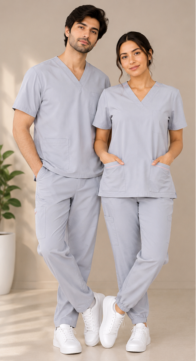 Light Grey unisex scrub set – men and women couple set