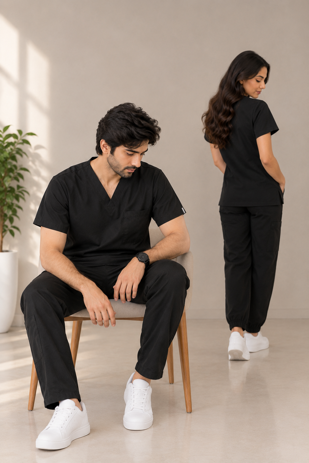 Jet Black unisex scrub set – men’s set on male model