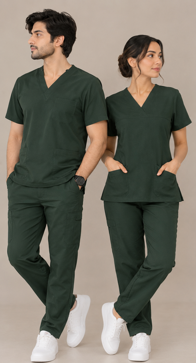Dark Forest Green unisex scrub set – matching couple scrubs
