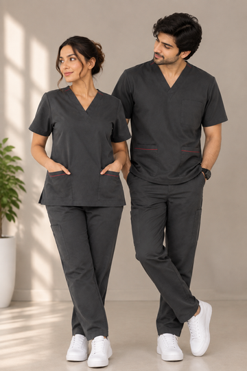 Charcoal Grey unisex scrub set – men and women couple set