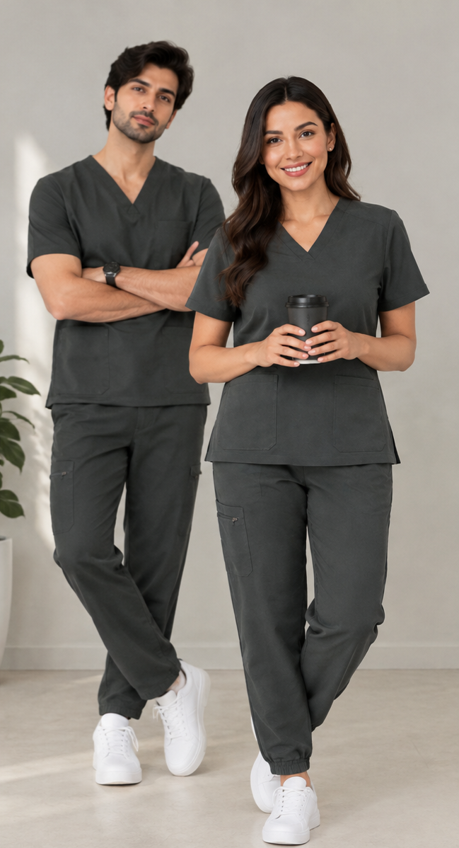 Charcoal Grey unisex scrub set – matching couple scrubs
