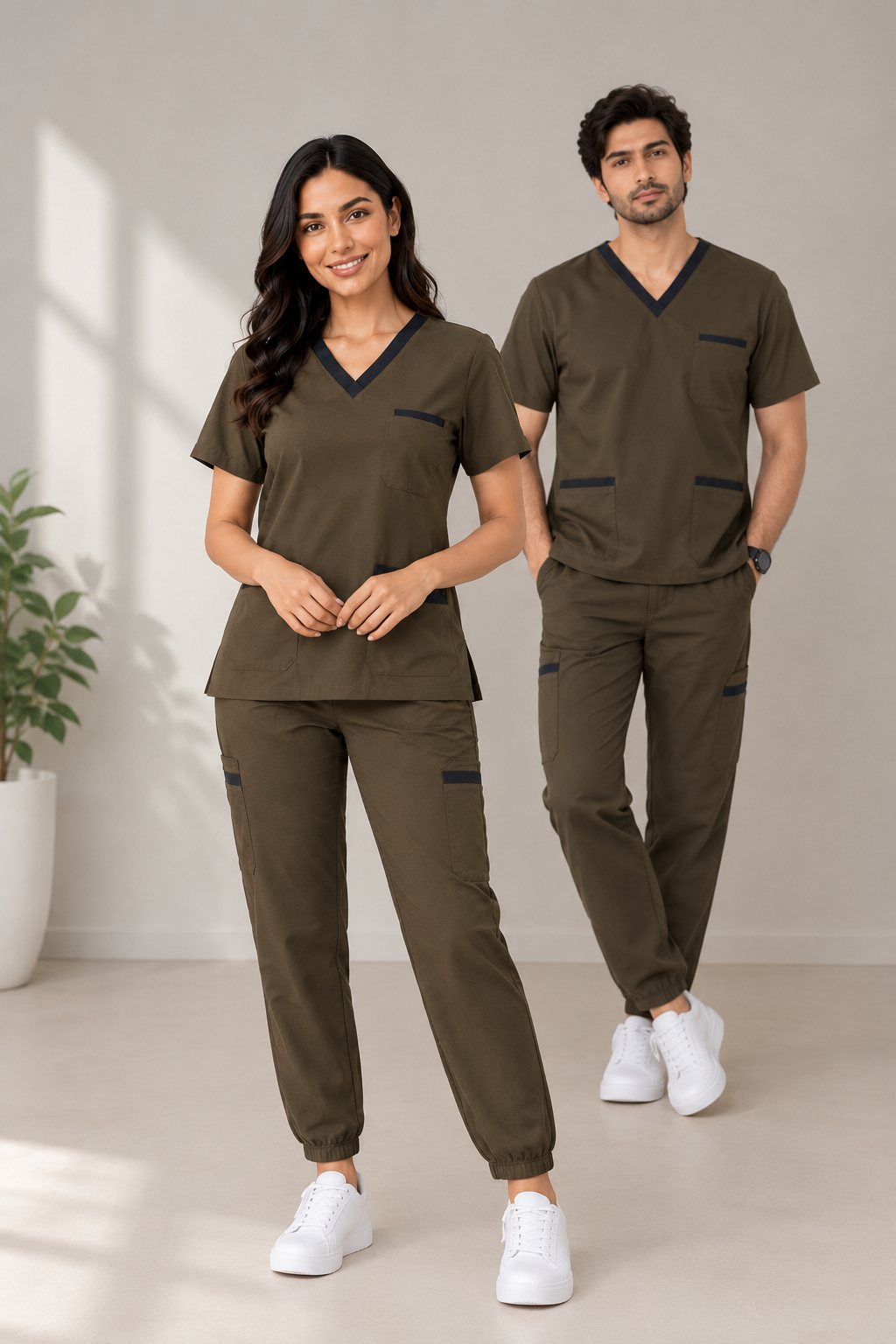 Olive Green unisex scrub set – matching couple scrubs