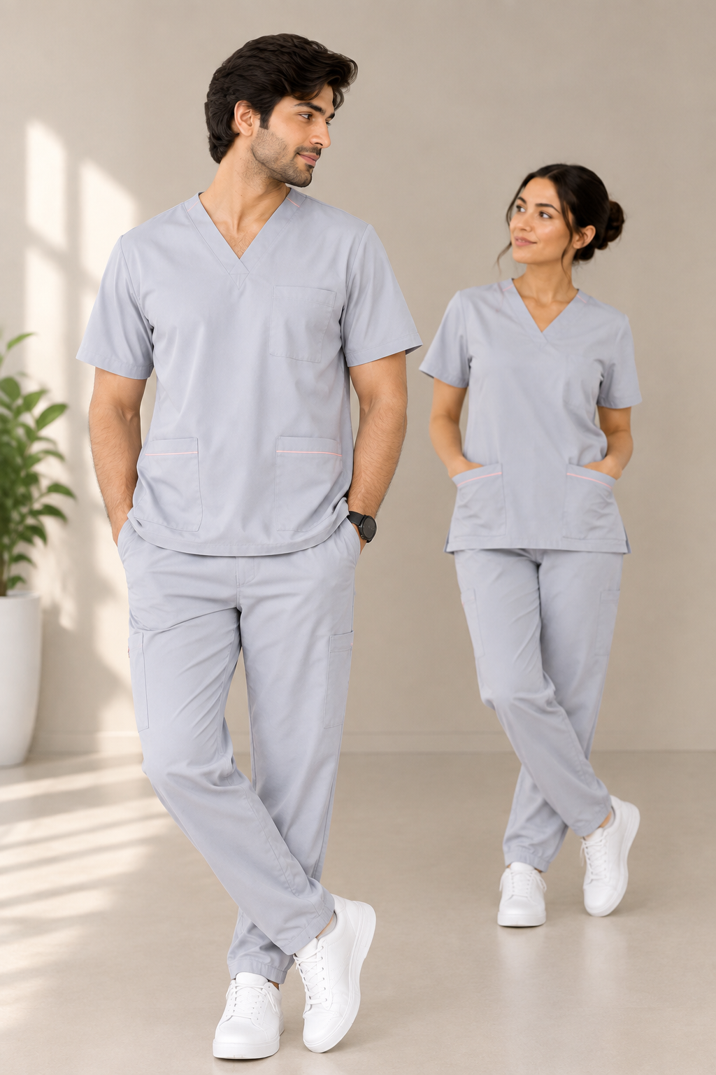 Light Grey unisex scrub set – matching couple scrubs
