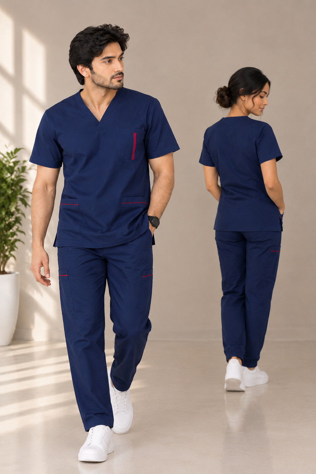 Navy Blue unisex scrub set – men’s set on male model