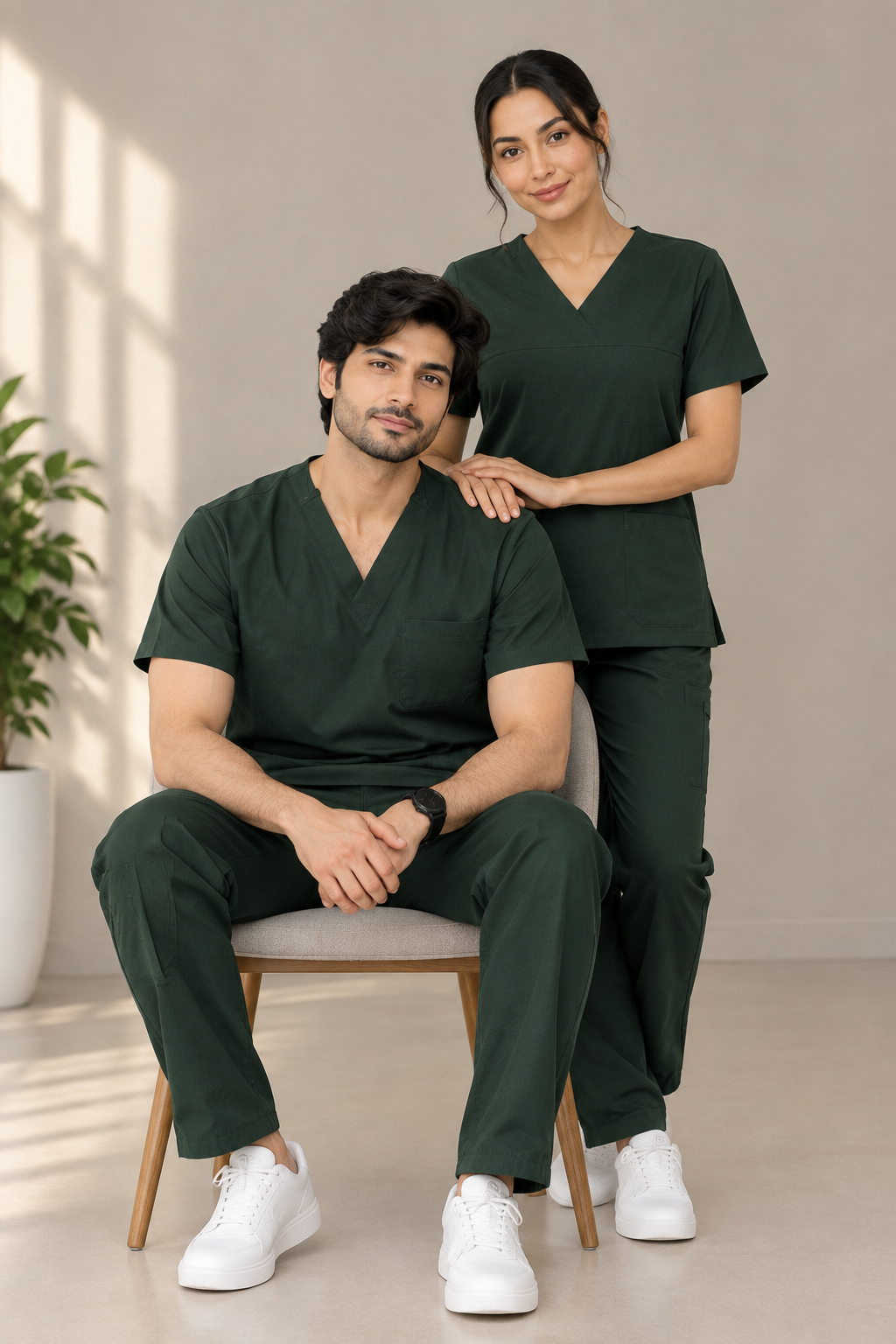 Dark Forest Green unisex scrub set – men and women couple set