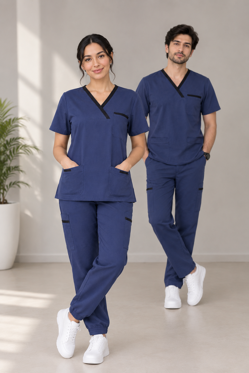Slate Blue unisex scrub set – men’s set on male model
