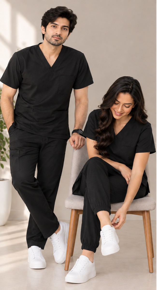 Jet Black unisex scrub set – men and women couple set