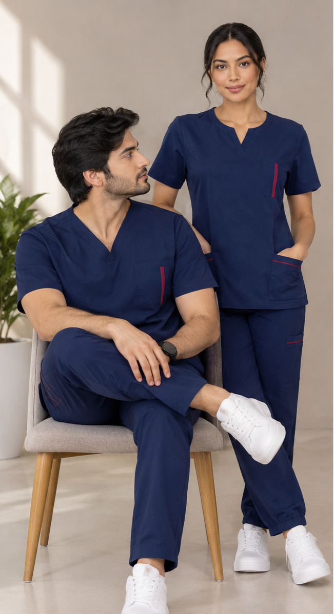 Navy Blue unisex scrub set – matching couple scrubs